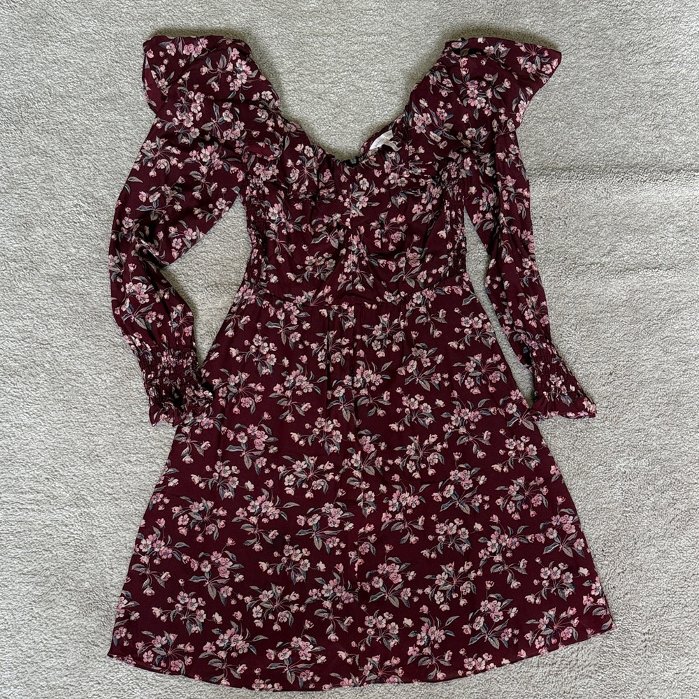 Rebecca Taylor Maroon Floral Pattern Dress